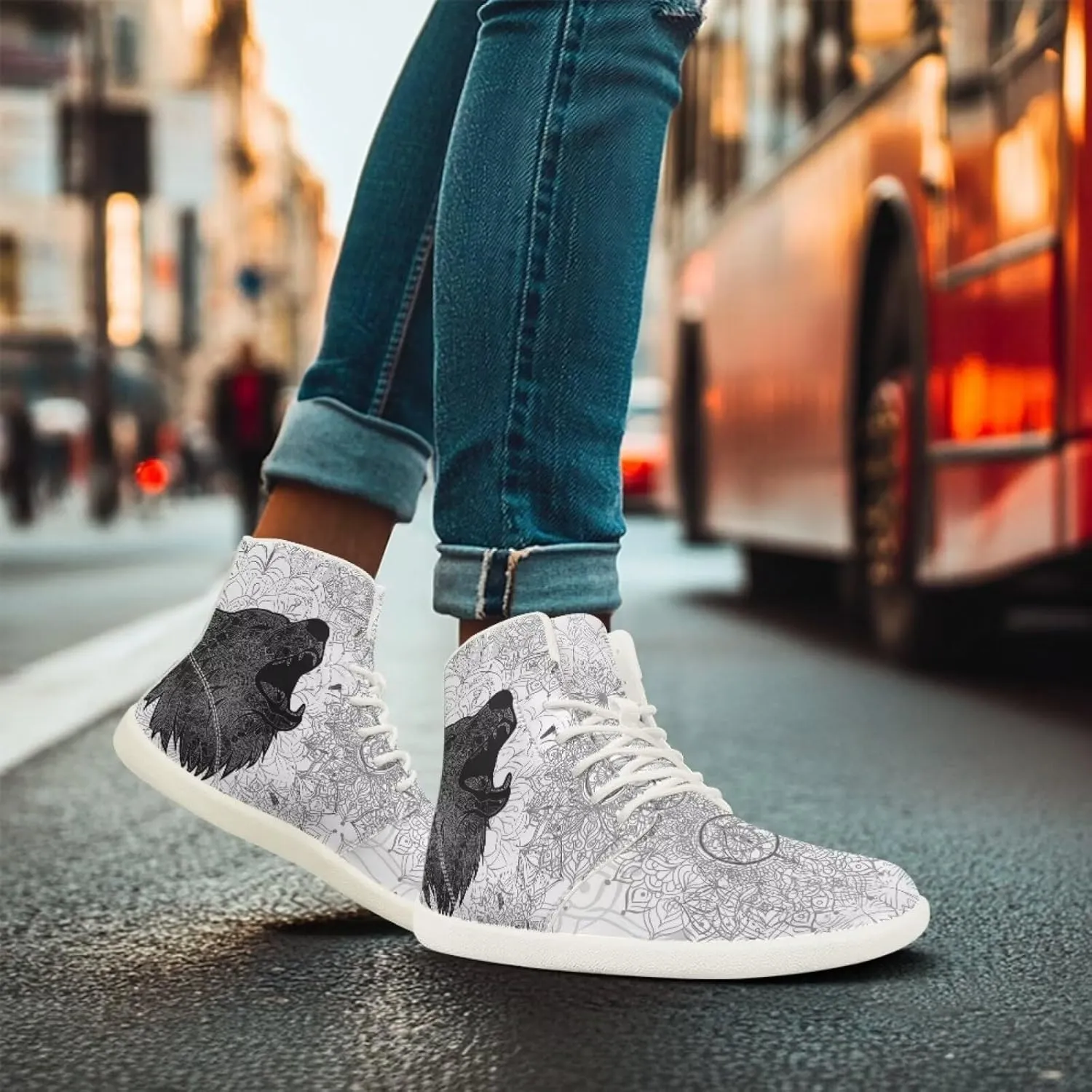 Men's Wolf Running Shoes Slip On Business Sneakers High Top Walking Gym Tennis Athletic Shoes