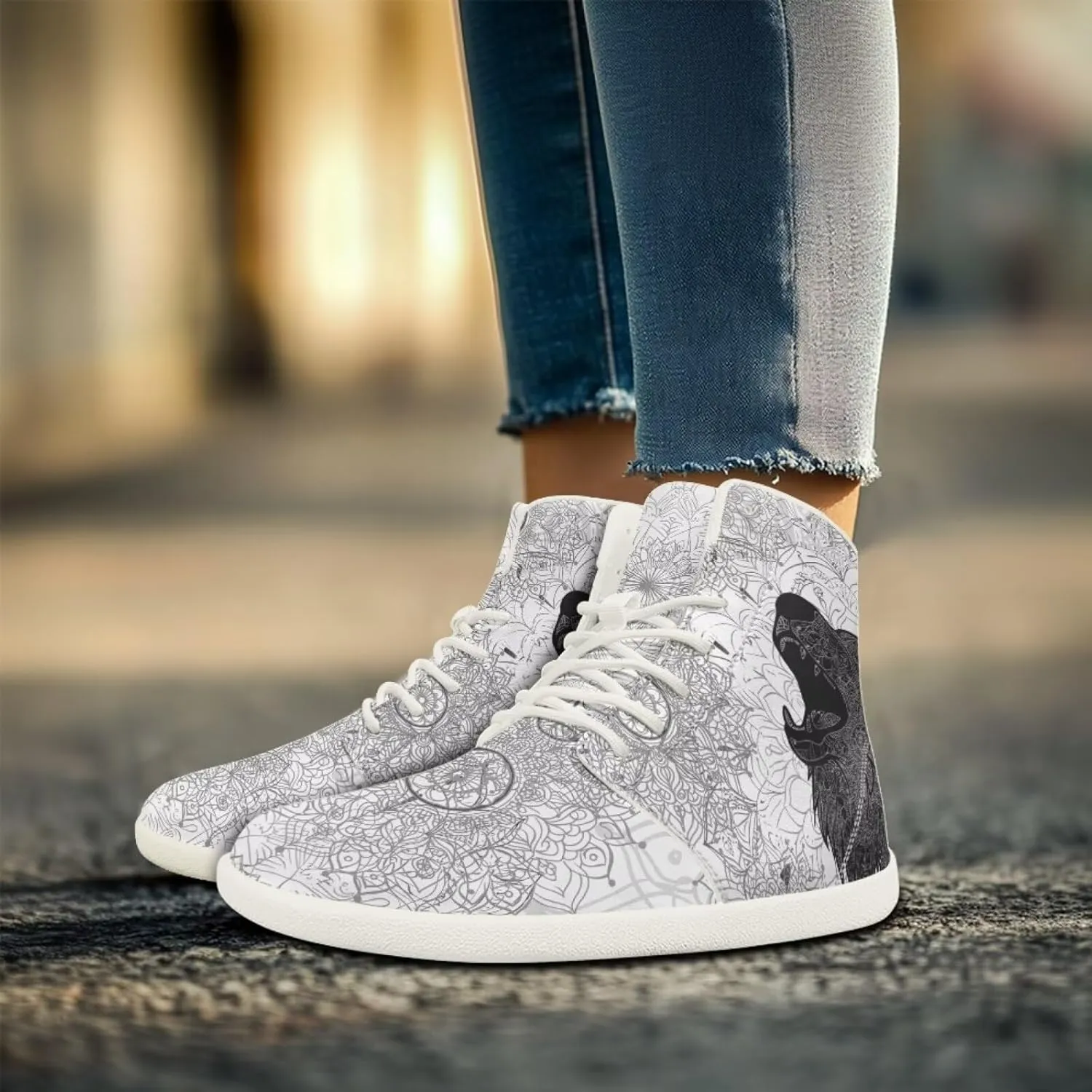 Men's Wolf Running Shoes Slip On Business Sneakers High Top Walking Gym Tennis Athletic Shoes