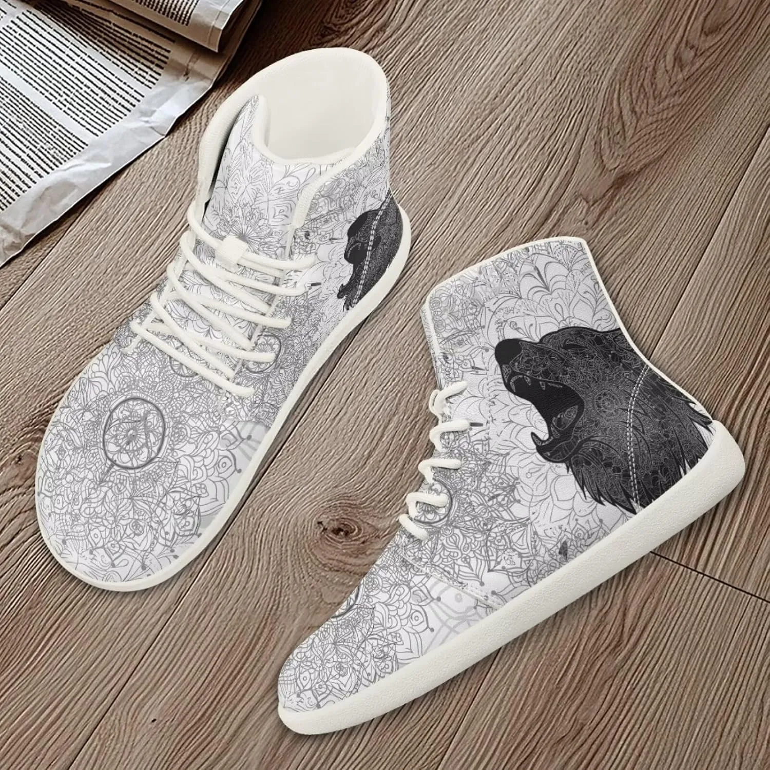 Men's Wolf Running Shoes Slip On Business Sneakers High Top Walking Gym Tennis Athletic Shoes