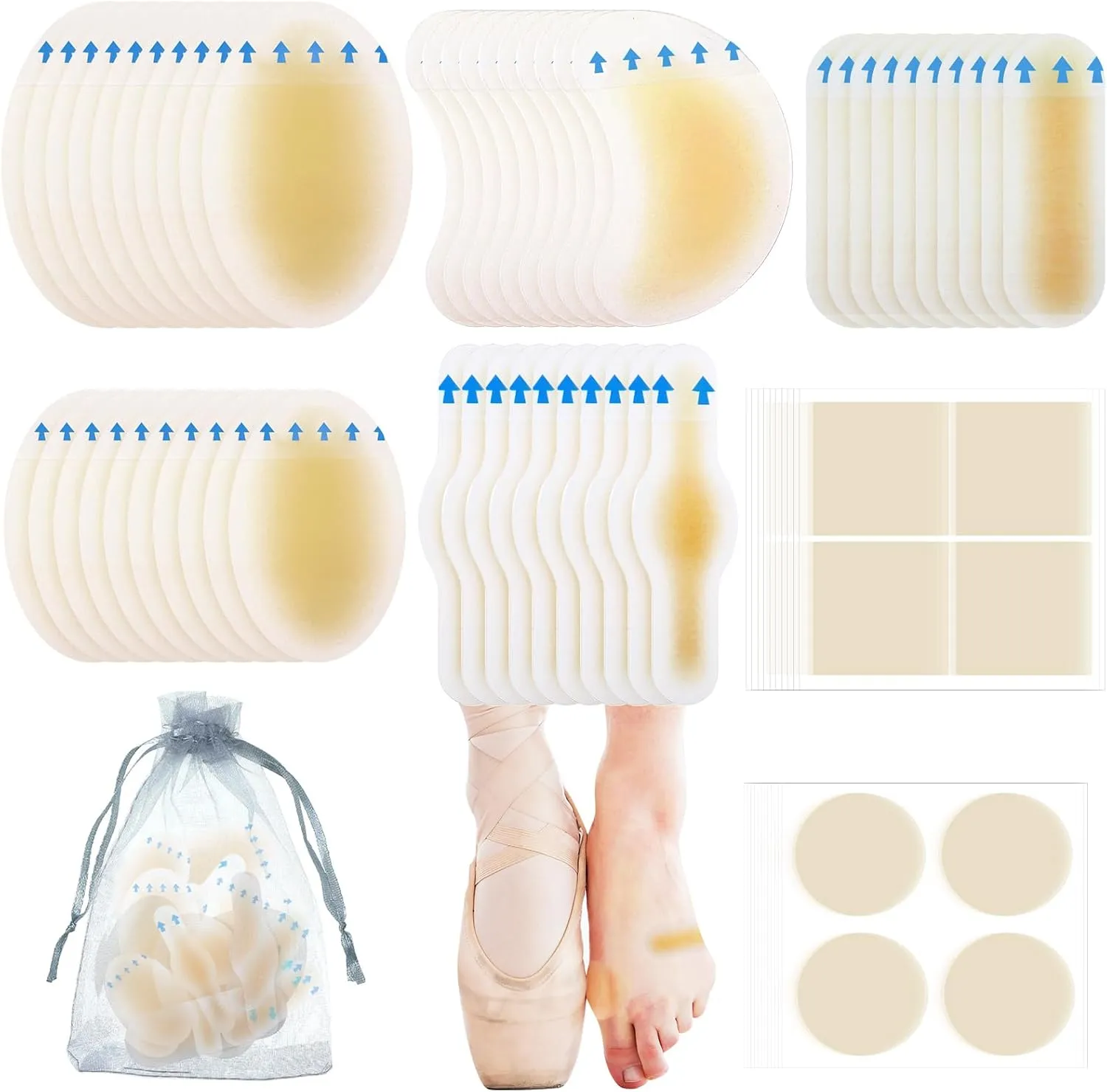 Mepase 120 Pcs Foot Blister Bandages for Heels Toes Dancer Dots Water Resistant Gel Pads Hydrogel Patches New Shoes Blister Prevention Supplies