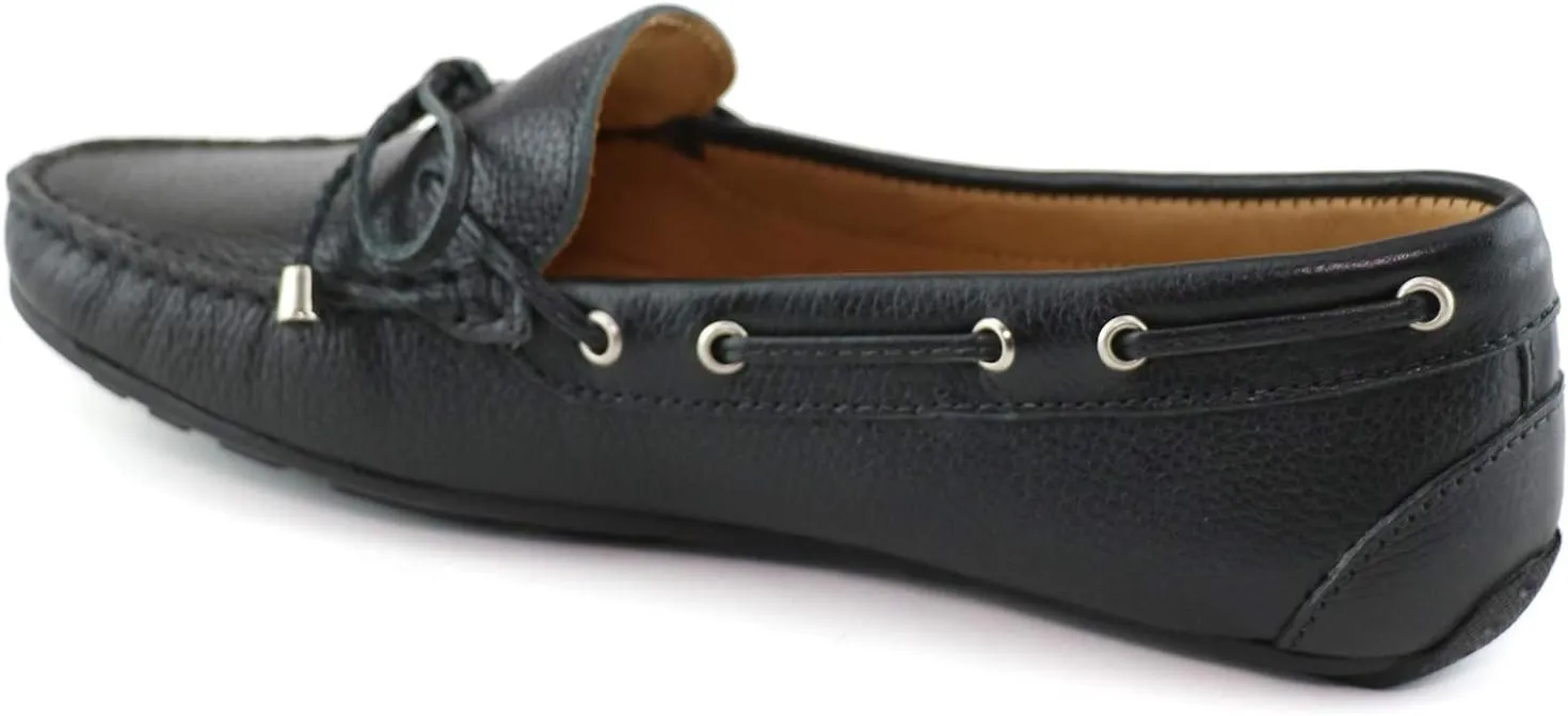 MJNY Womens Casual Comfortable Genuine Leather Lightweight Driving Moccasins Classic Fashion Tiebow Slip On Ladies Driving Loafer Flat Shoes