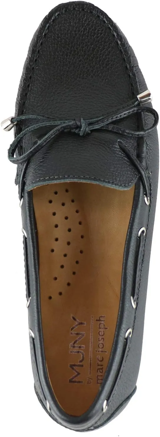 MJNY Womens Casual Comfortable Genuine Leather Lightweight Driving Moccasins Classic Fashion Tiebow Slip On Ladies Driving Loafer Flat Shoes