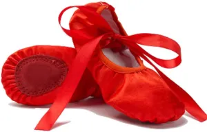 MSMAX Women's Ballet Dance Shoes Split Sole Satin Gymnastic Flats with Ribbon
