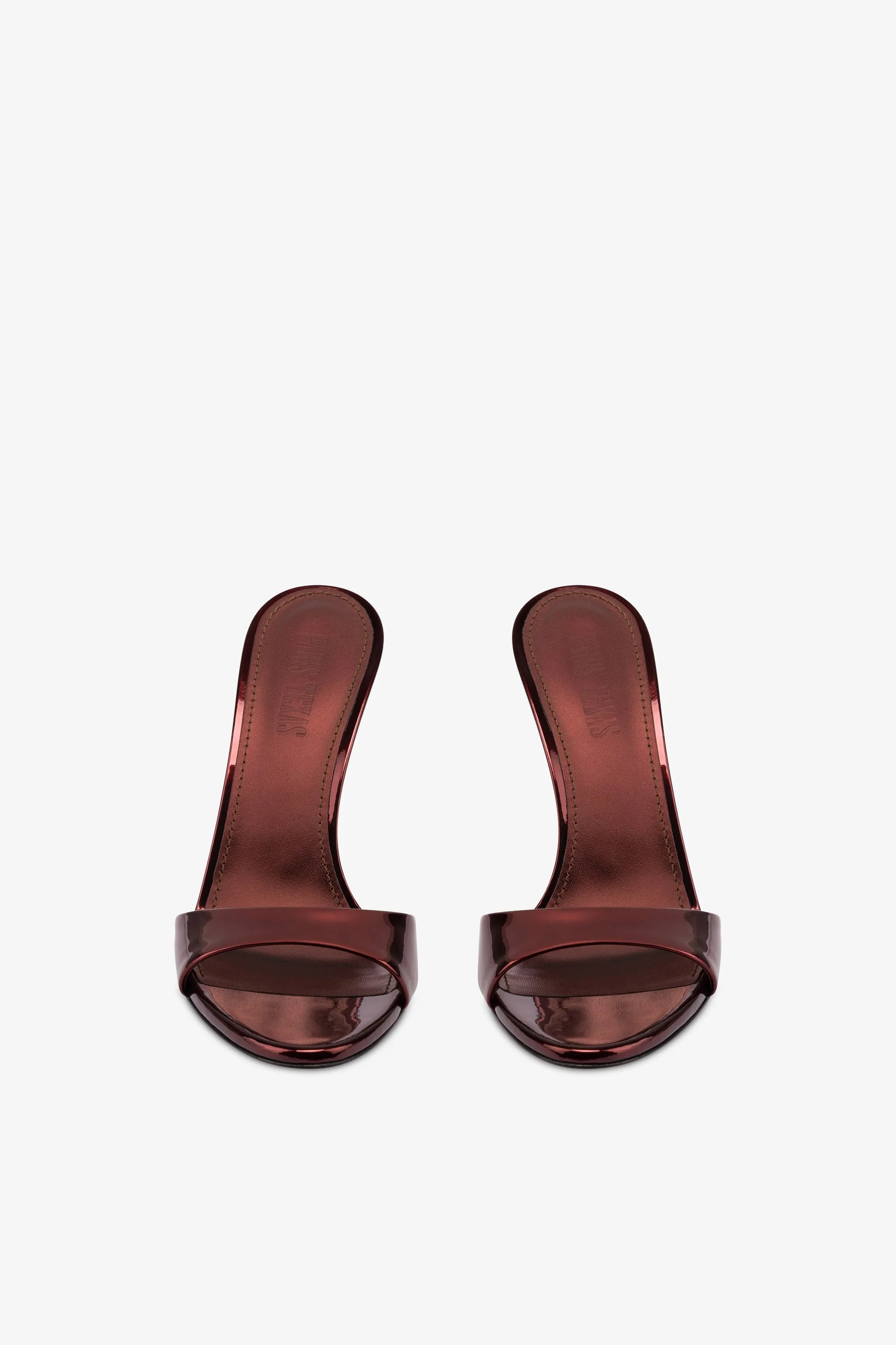 Mules in maroon mirror-effect leather
