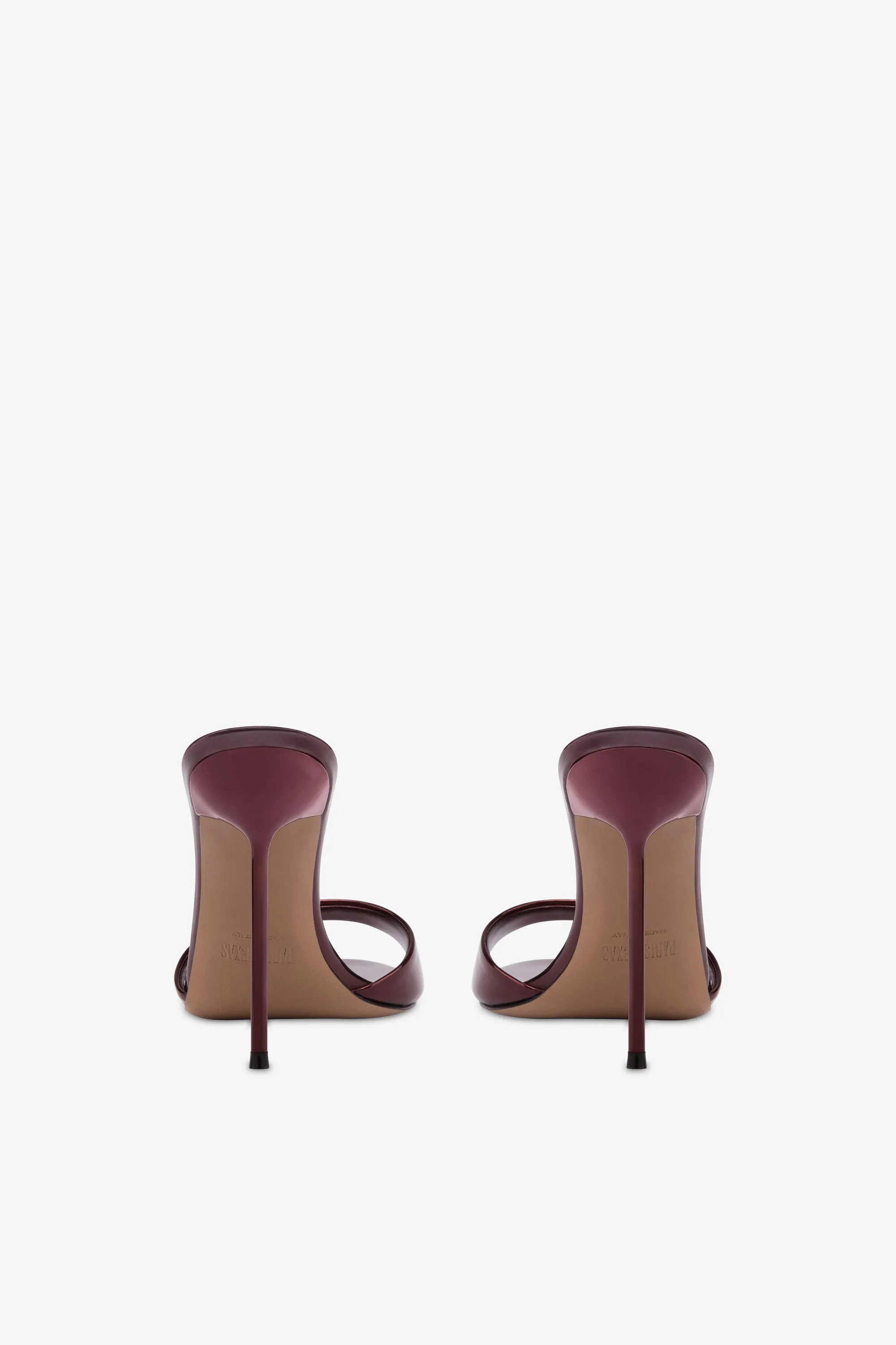 Mules in maroon mirror-effect leather