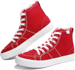 Obtaom Womens/Mens high top Canvas Shoes Play mid Calf Fashion Sneaker Casual lace up hi top Washed Canvas Shoes