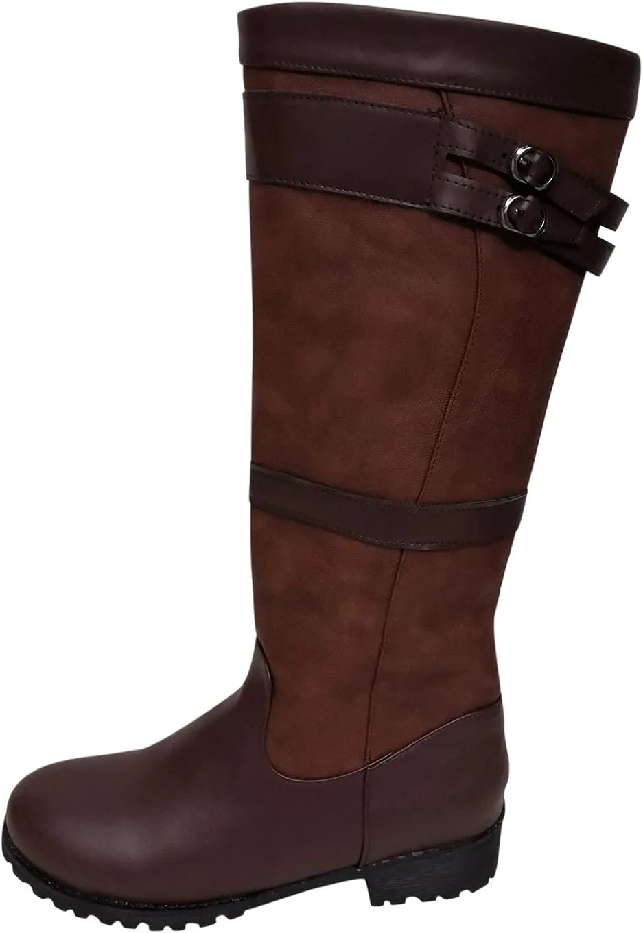 oiangi Western Cowboy Boots for Women Vintage Buckle Strap Round Toe Chunky Heel Slip-on Mid Calf Rain Boots Winter Comfortable Waterproof Casual Shoes