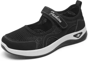 Orthopedic Shoes for Women Non Slip Arch Support Sneakers Mesh Hollow Out Breathable Walking Sneakers Comfortable Adjustable Mary Jane Shoes Lightweight Working Nurse Shoe