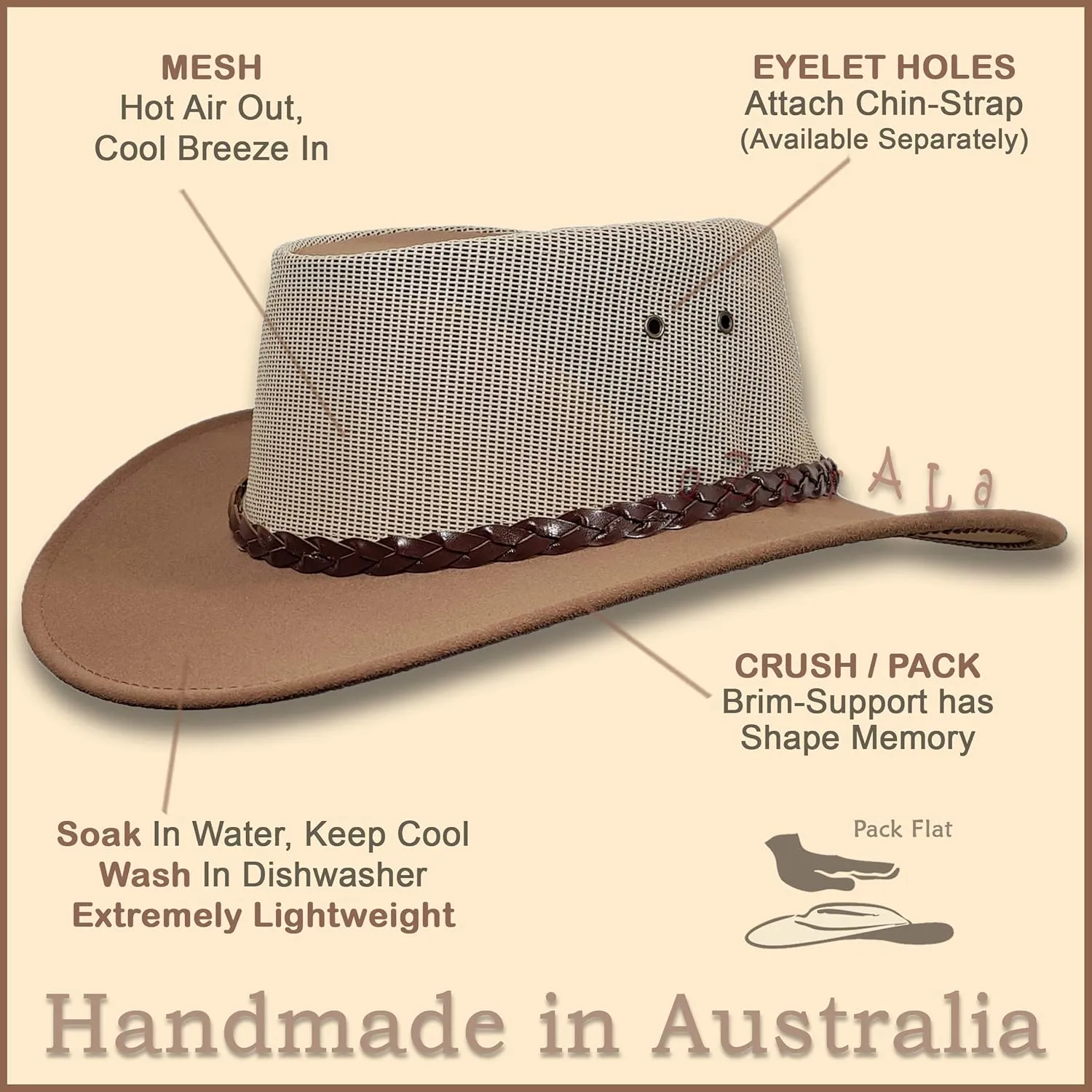 Oztrala HAT Australian Outback P-Leather Felt Mesh Breezer Cowboy Aussie Jacaru Golf HSRZ US