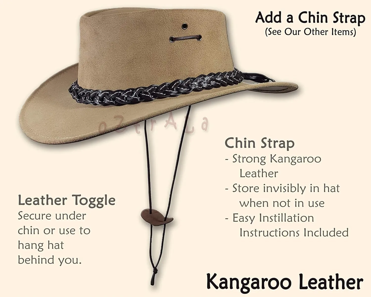 Oztrala HAT Australian Outback P-Leather Felt Mesh Breezer Cowboy Aussie Jacaru Golf HSRZ US