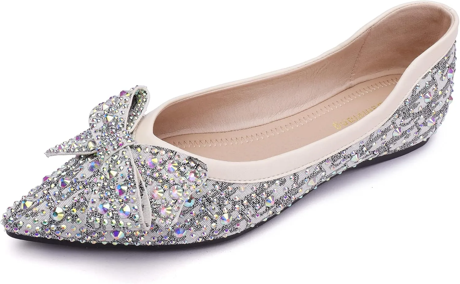 Pearl Decoration Women's Flat Bottom Pointed Toe One Step Shoes