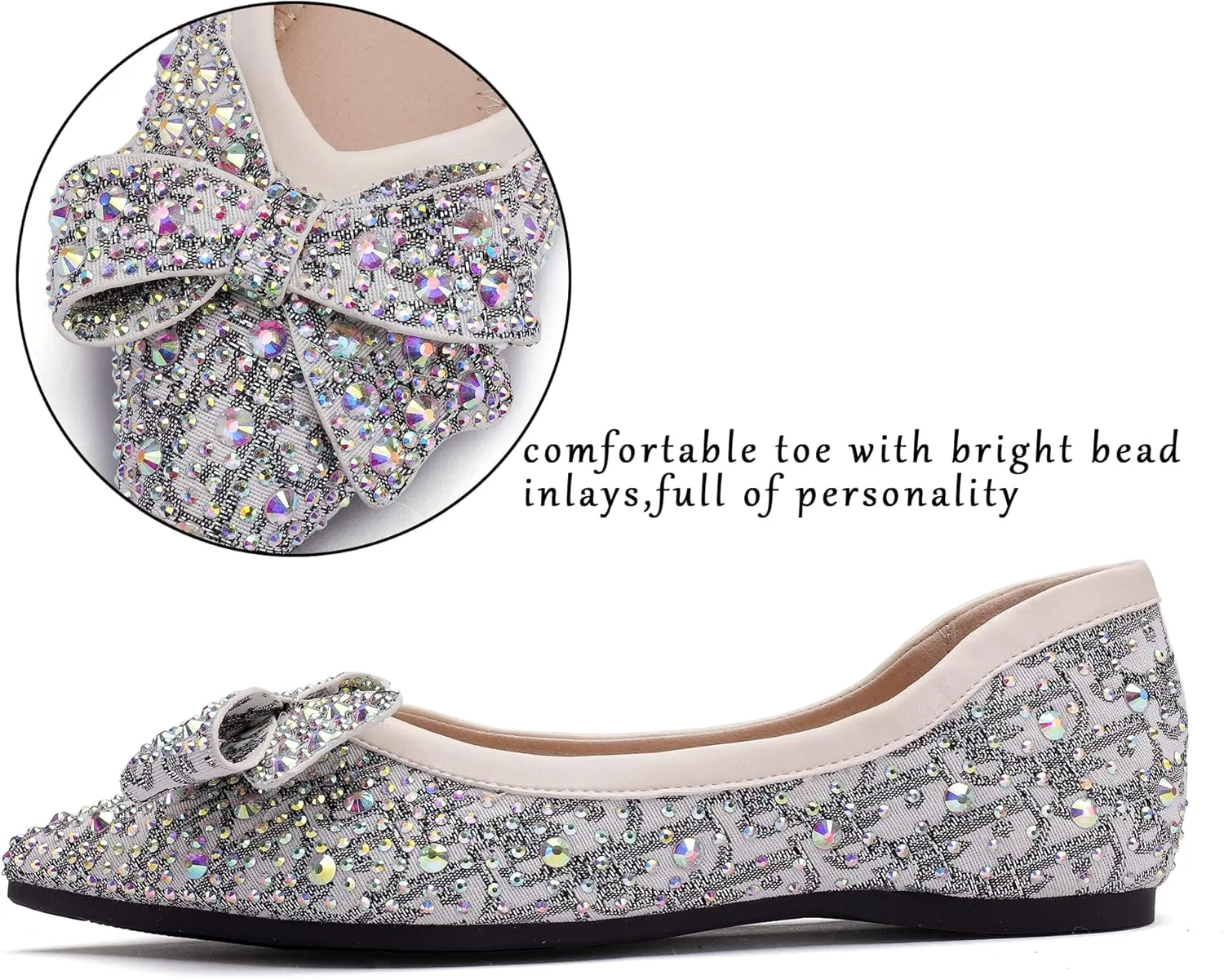 Pearl Decoration Women's Flat Bottom Pointed Toe One Step Shoes