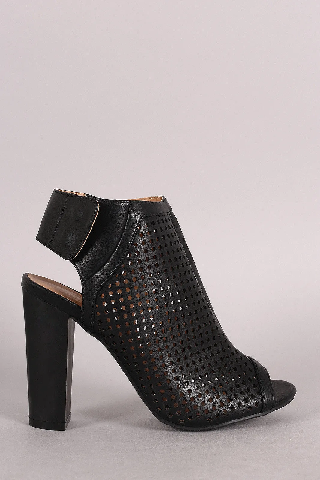 Peep Perforated Limited-stock sale Toe Bamboo Mule Heel Chunky Endless variety