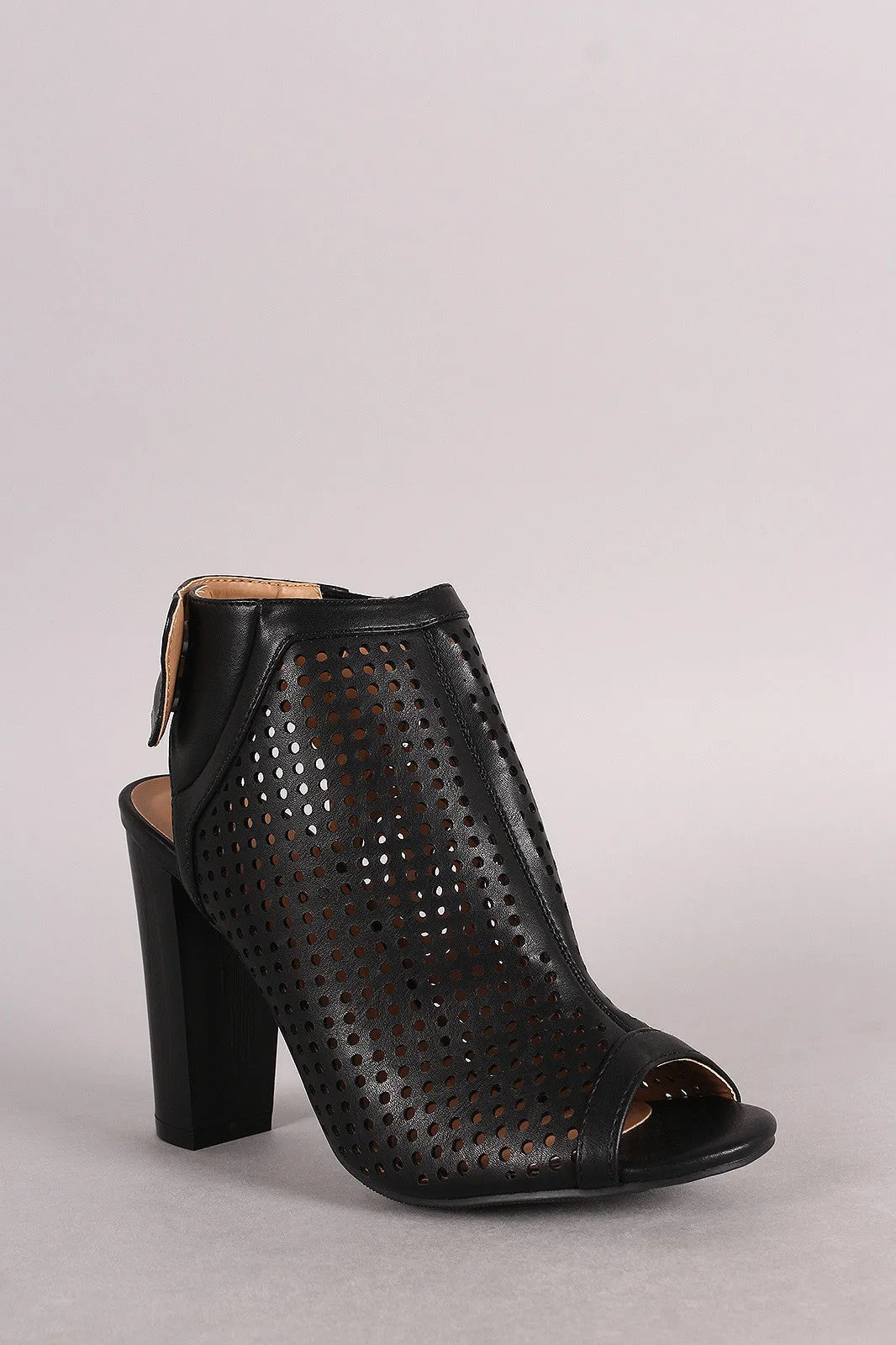 Peep Perforated Limited-stock sale Toe Bamboo Mule Heel Chunky Endless variety