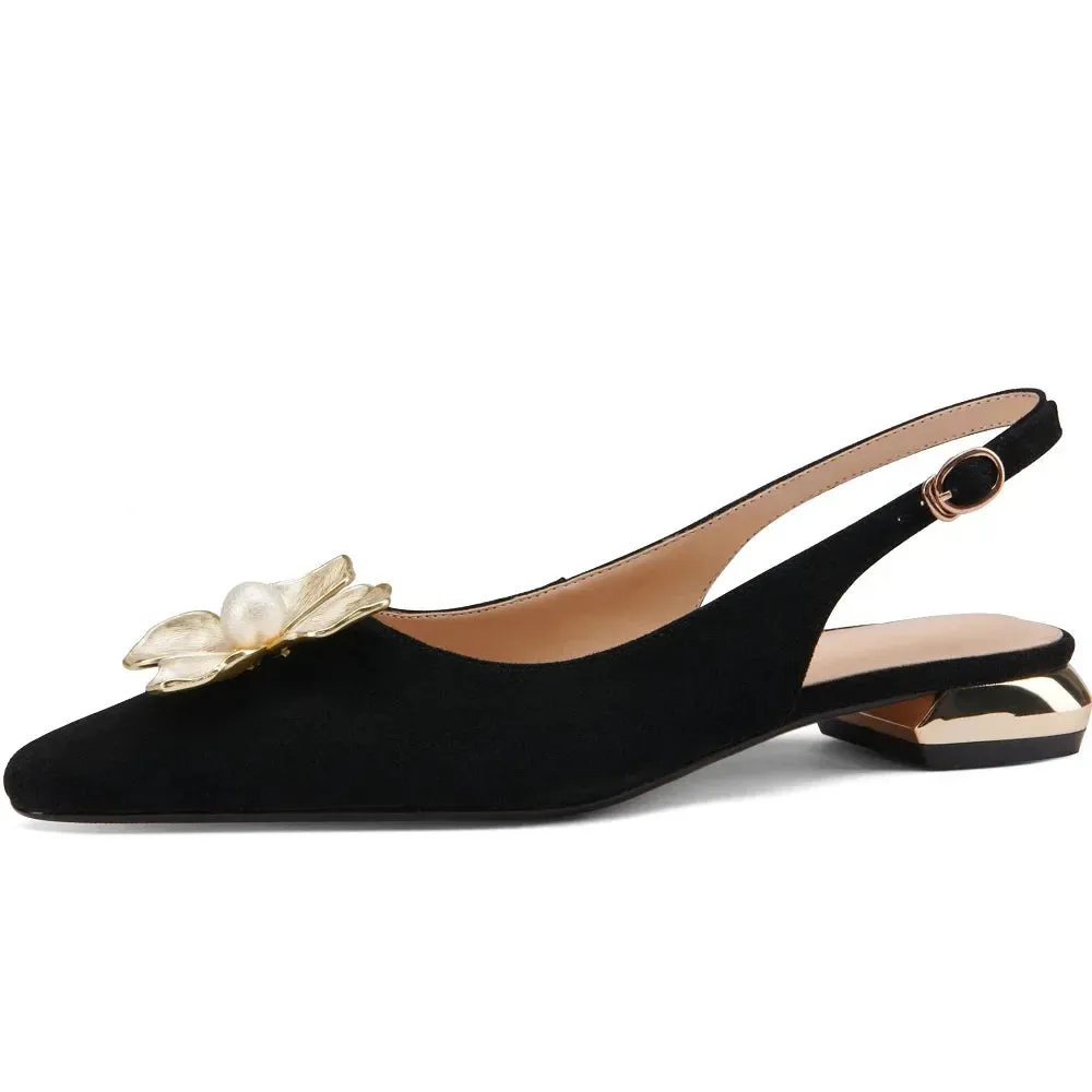 Pointed Toe Leather Mules with Detail