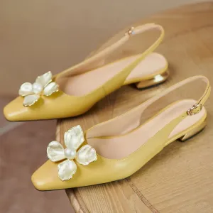 Pointed Toe Leather Mules with Detail