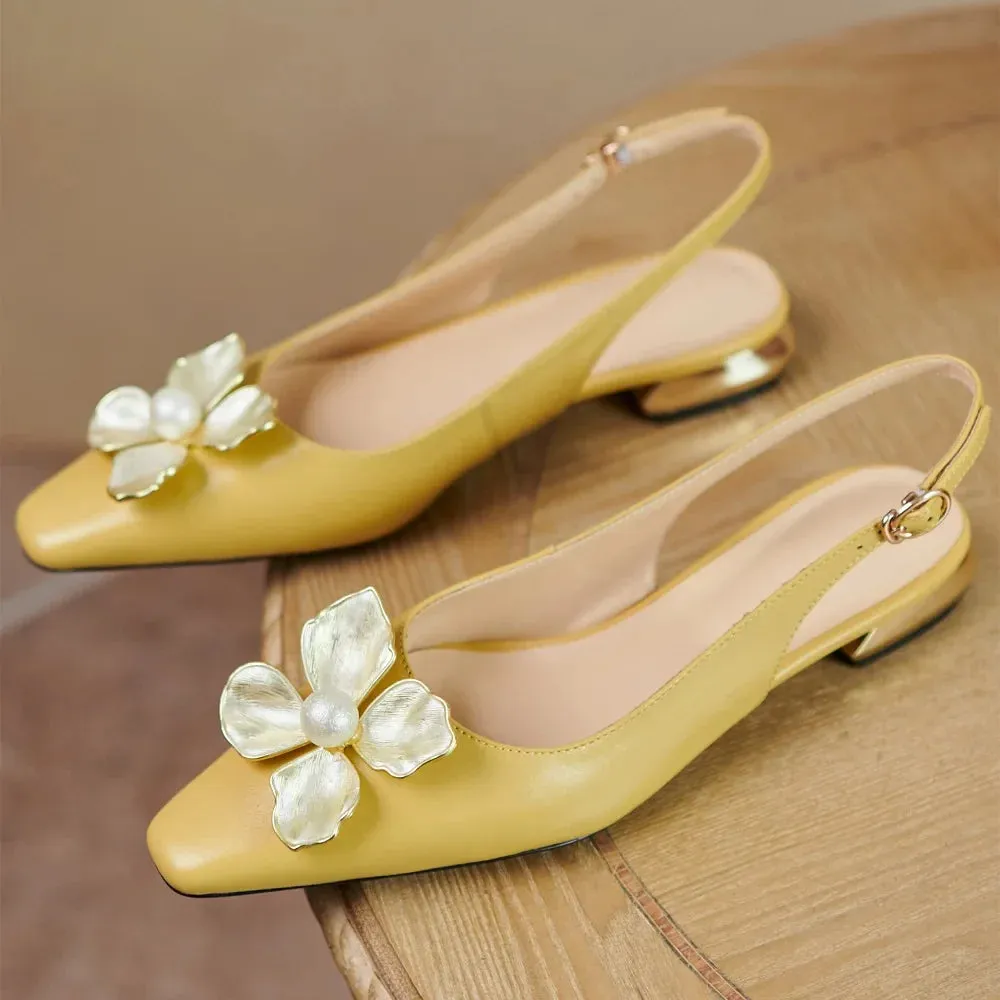 Pointed Toe Leather Mules with Detail