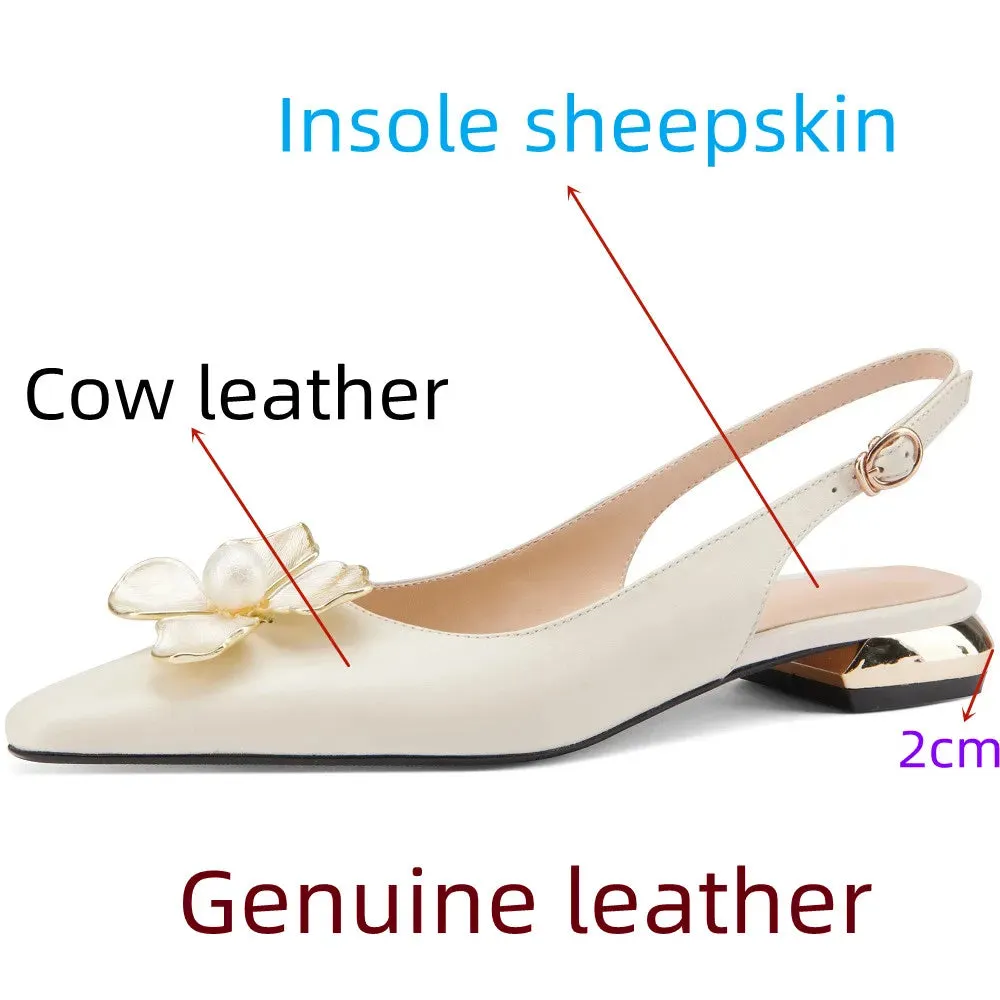 Pointed Toe Leather Mules with Detail