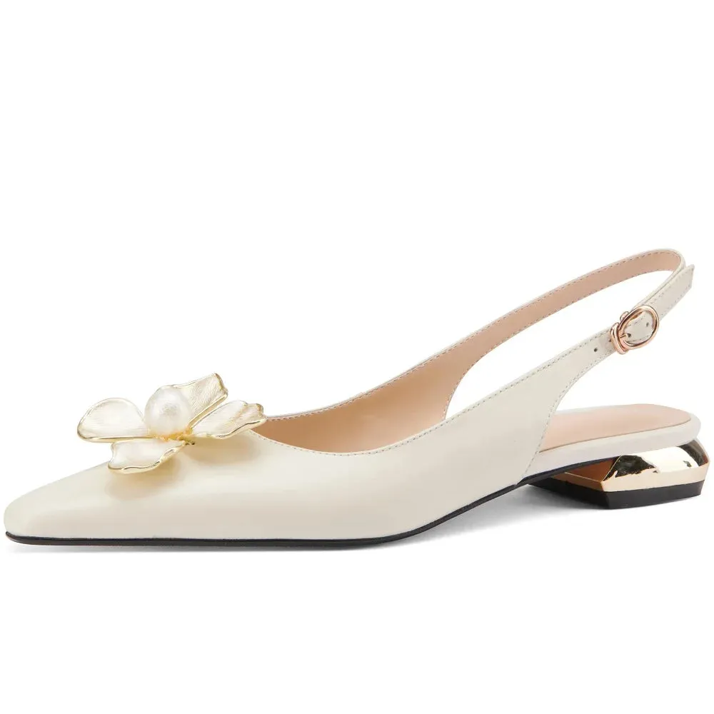 Pointed Toe Leather Mules with Detail
