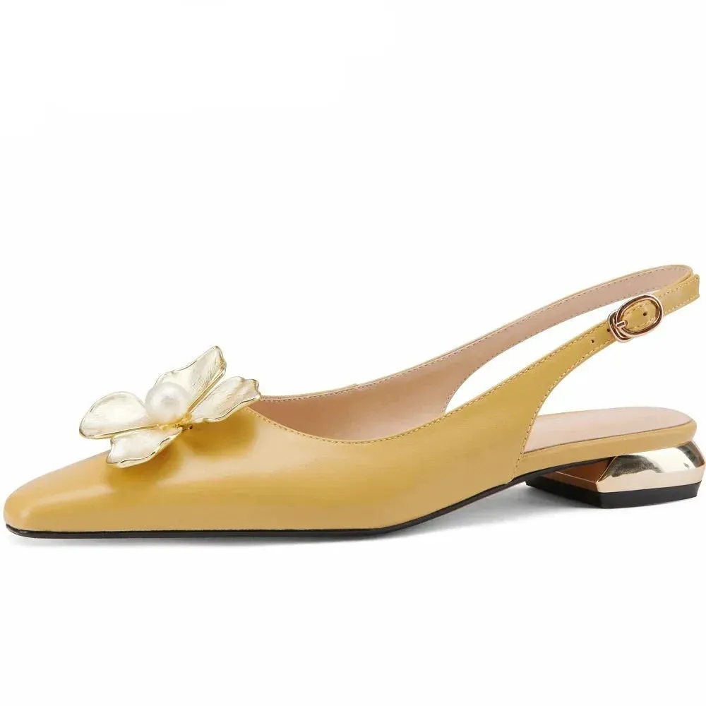 Pointed Toe Leather Mules with Detail