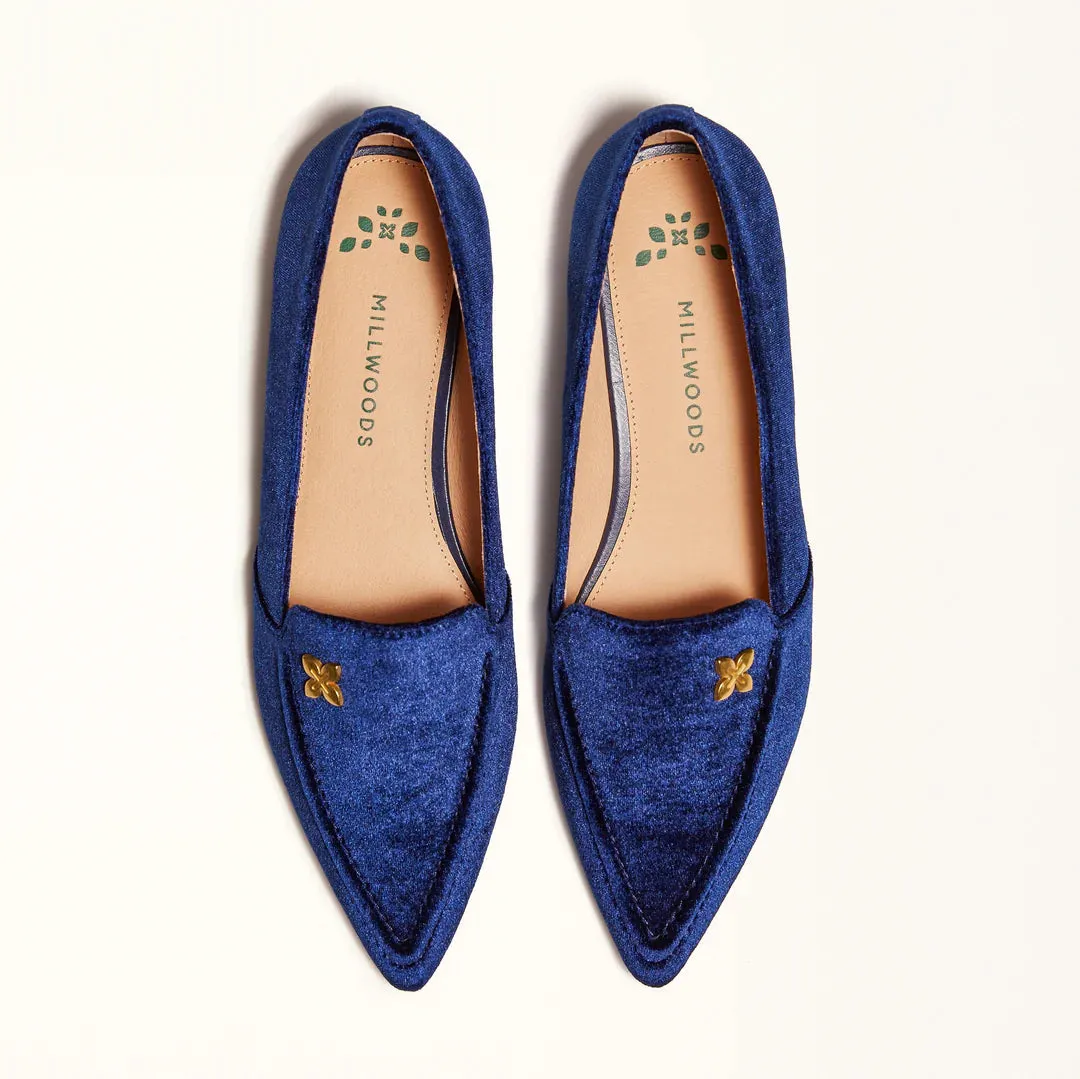 Poplar Pointed Flat - Navy Velvet
