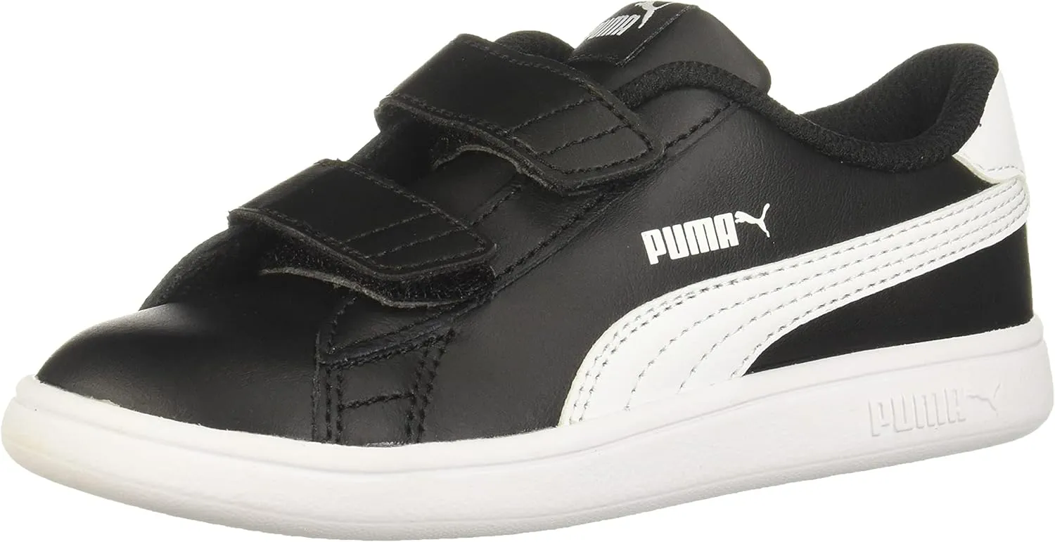 PUMA Girls' Smash V2 Hook and Loop Sneaker, Elderberry-Indigo-Silver-White, 2 M US Little Kid