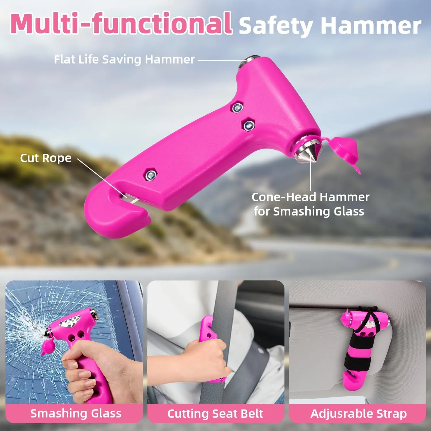 Roadside Emergency Car Kit for Vehicles, Pink Car First Aid Kit Emergency Kit with Jumper Cables, Car Safety Kits, Tow Strap, Tool Kit, Road Trip Assistance for Men, Women, New Driver Gifts