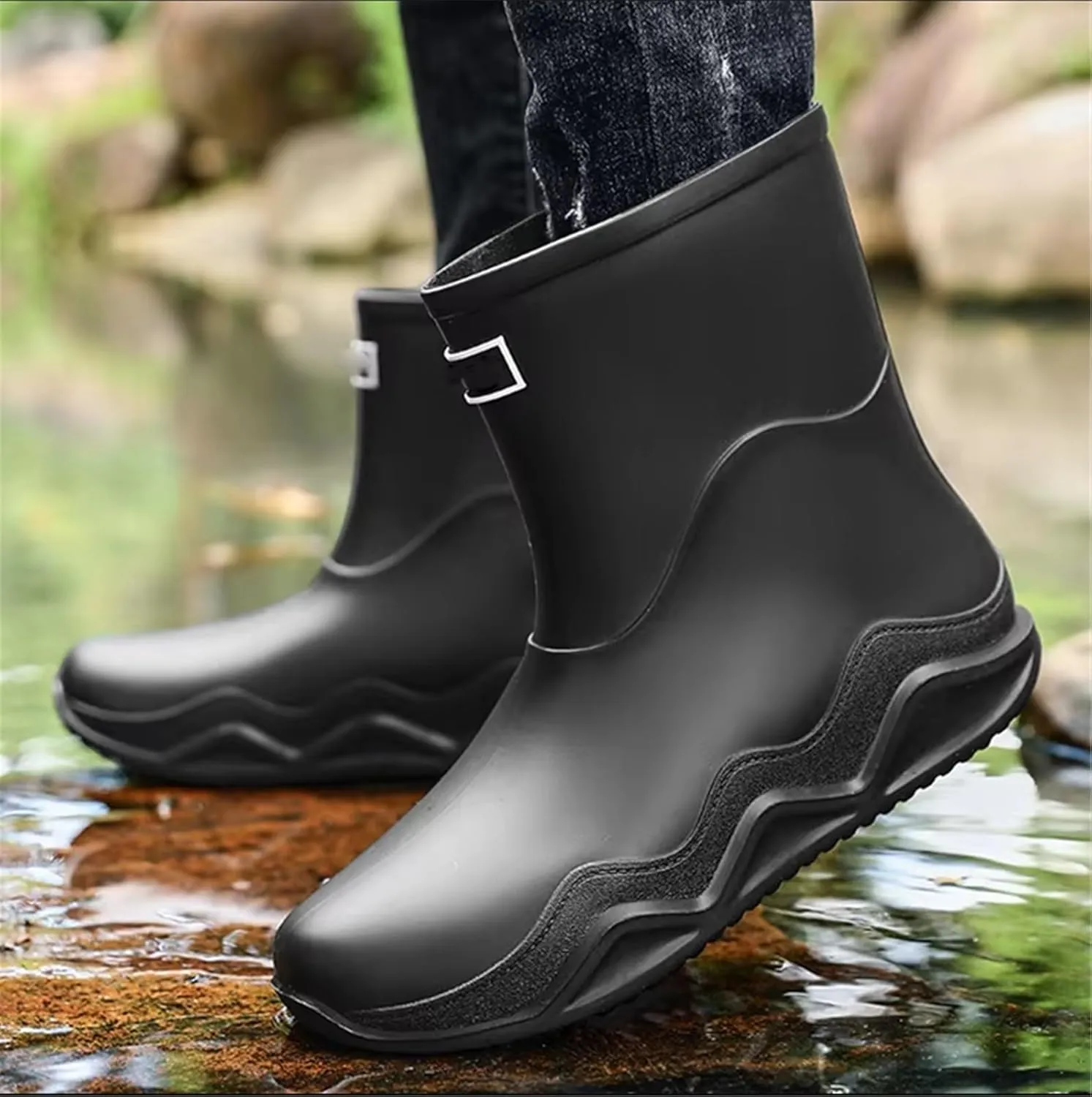 Rubber Work Rain Boot for Men, Men's Comfort Short Tube Anti-Skid Waterproof Fishing Rubber Rain Boots, Garden Fishing Outdoor Work Sturdy PVC Shoes, for Yard Farm, Outdoor