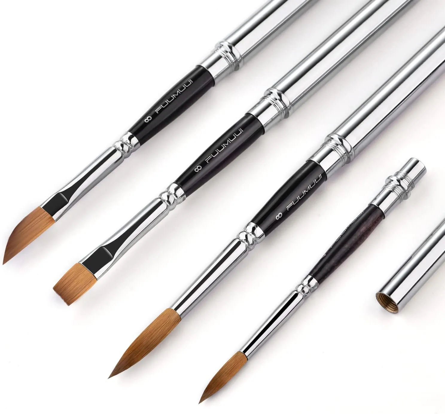 Sable Travel Watercolor Brushes, Fuumuui 4pcs Kolinsky Sable Watercolor Travel Brushes with Leather Pouch - Fine Point Rounds Dagger Flat for Watercolor Gouache Ink Painting