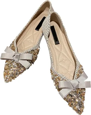 SAILING LU Dressy Shoes for Women Pointed Toe Bowknot Ballet Flats Comfortable Light Weight Slip on Walking Loafers