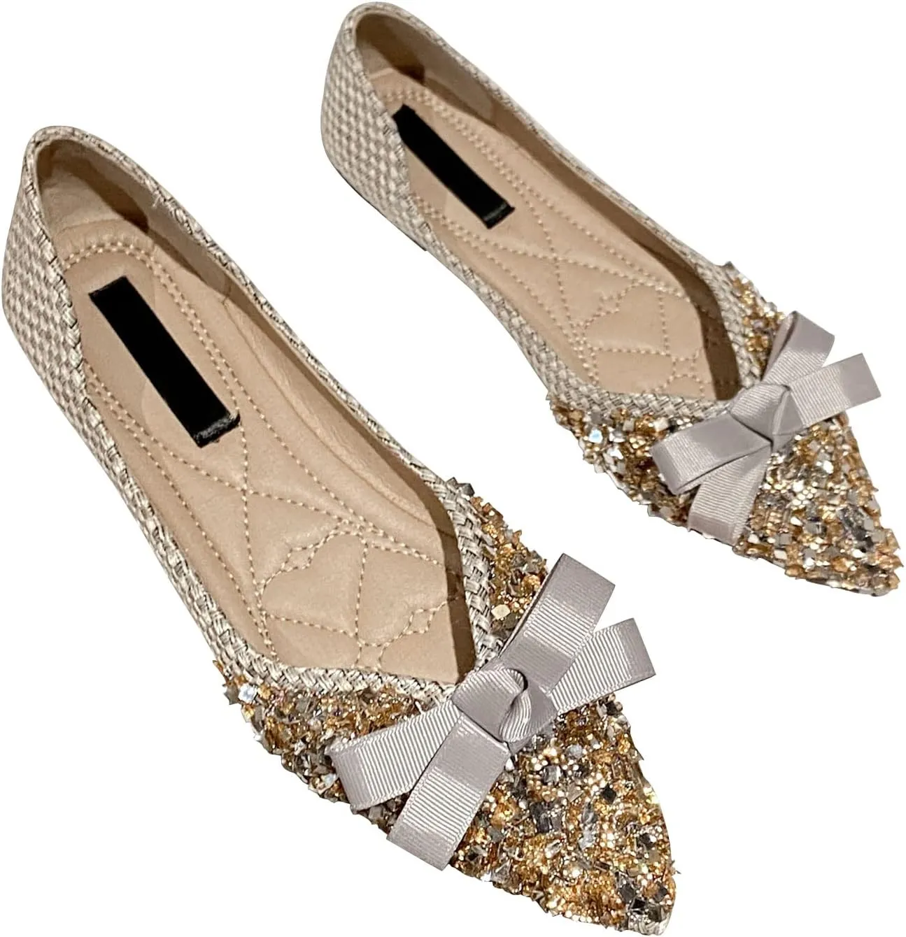 SAILING LU Dressy Shoes for Women Pointed Toe Bowknot Ballet Flats Comfortable Light Weight Slip on Walking Loafers