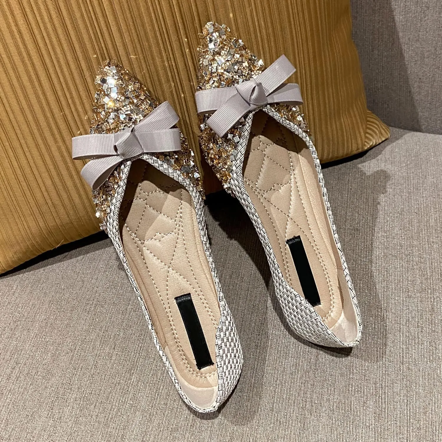 SAILING LU Dressy Shoes for Women Pointed Toe Bowknot Ballet Flats Comfortable Light Weight Slip on Walking Loafers
