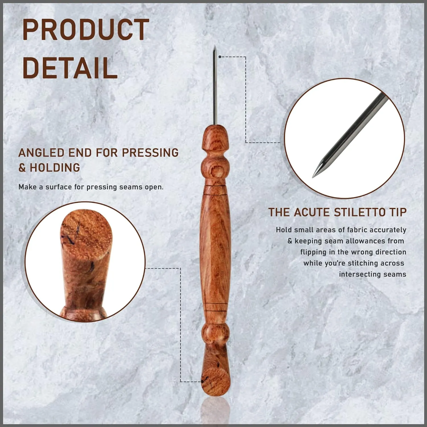 Savina Stiletto & Pressing Tool - Essential Quilting/Sewing Tool Stiletto, Presser - Precision Placement Tool for Getting Seams to Lay Correctly (2 Pieces)