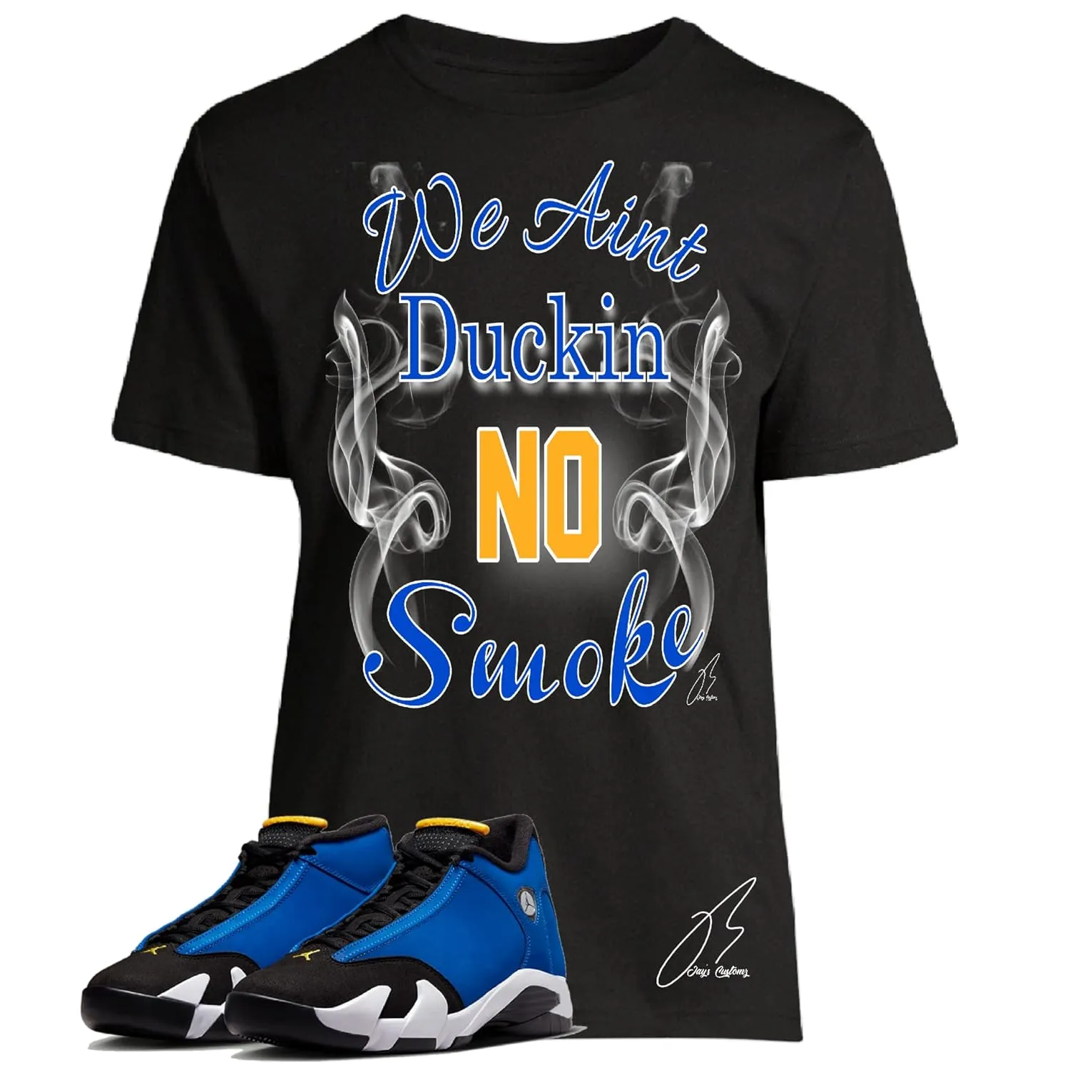 Shirt To Match Jordan Retro 14 Laney/Blue,Duckin No Smoke Unisex Graphic Tee,Sneaker Match,Gift (XXXL, Black)