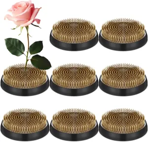 Sliner 8 Pcs 3.15 Inch Floral Frogs Round Brass Flower Holder Japanese Ikebana Vase Floral Frogs Arranger Fixed Tools Pin for Flower Arrangement Home DIY Craft (Gold)