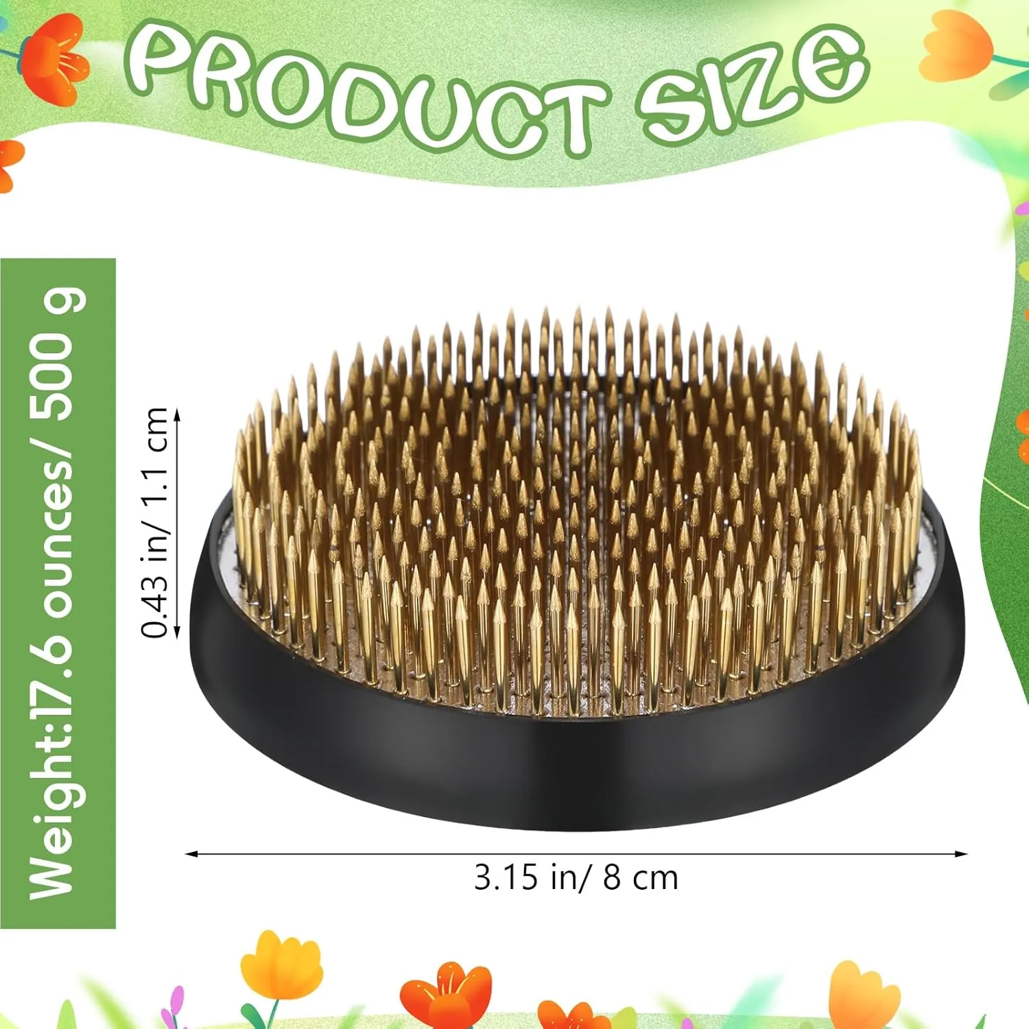 Sliner 8 Pcs 3.15 Inch Floral Frogs Round Brass Flower Holder Japanese Ikebana Vase Floral Frogs Arranger Fixed Tools Pin for Flower Arrangement Home DIY Craft (Gold)