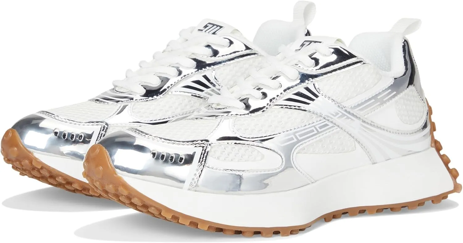 Steve Madden Women's Cyclone Sneaker, Silver, 10
