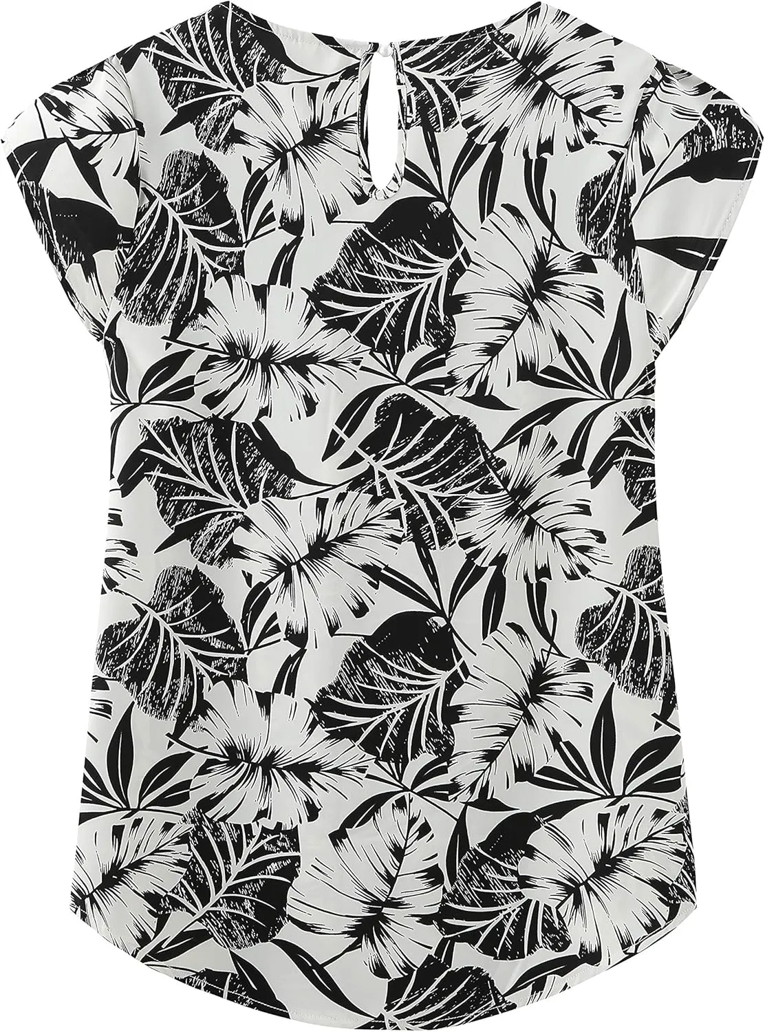 TASAMO Women's Casual Round Neck Basic Pleated Top Cap Sleeve Curved Keyhole Back Chiffon Blouse