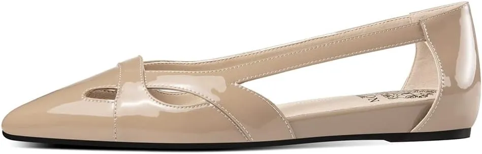 TinaCus Patent Leather Women's Pointed Toe Handmade Pierced Design Stylish Flat Shoes