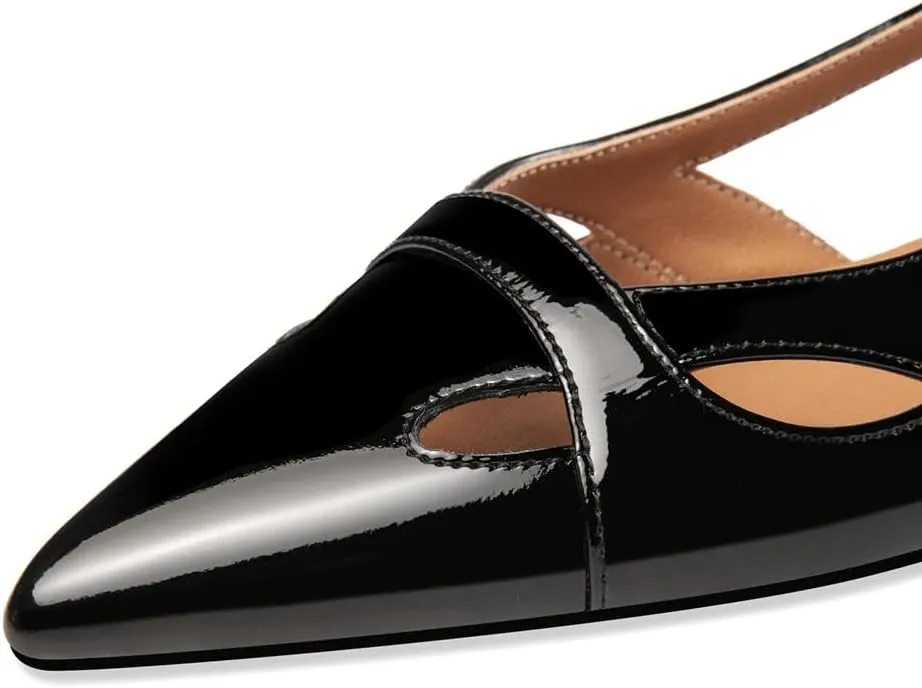 TinaCus Patent Leather Women's Pointed Toe Handmade Pierced Design Stylish Flat Shoes