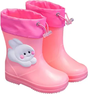 Toddler Cute Bunny Rain Boots Unisex Kids Rubber Sole Waterproof Lightweight Cartoon Mud Proof Flat Rainboots