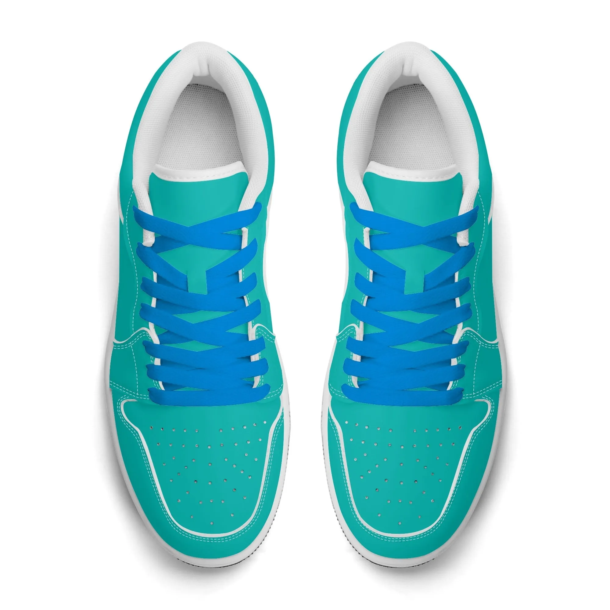 Türkise Low Top Leder Sneaker für Damen