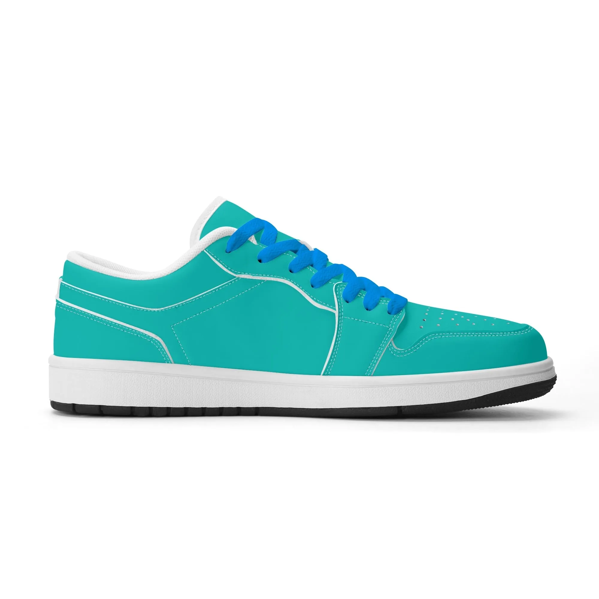 Türkise Low Top Leder Sneaker für Damen