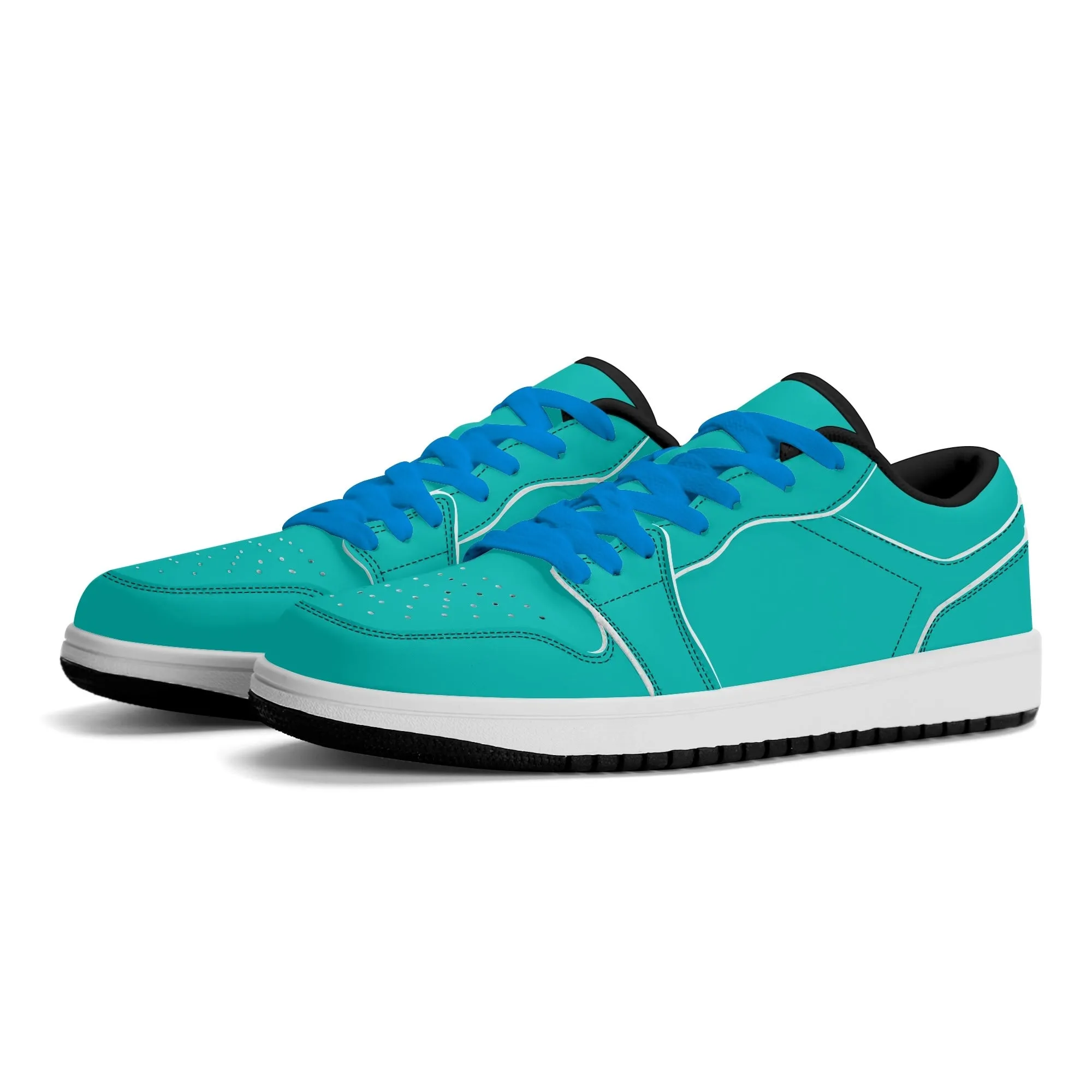 Türkise Low Top Leder Sneaker für Damen