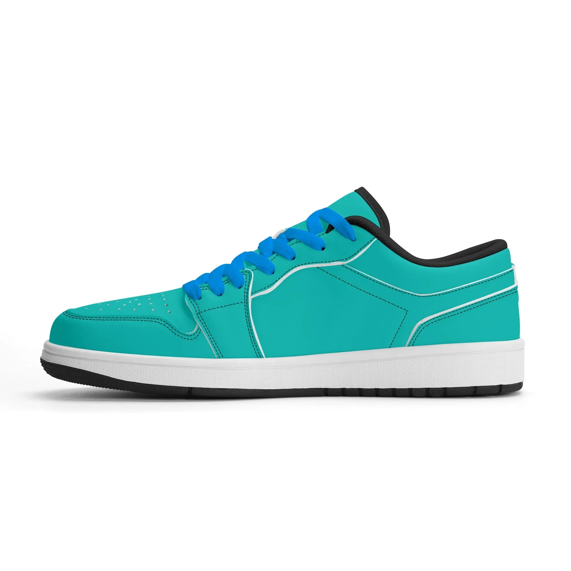 Türkise Low Top Leder Sneaker für Damen
