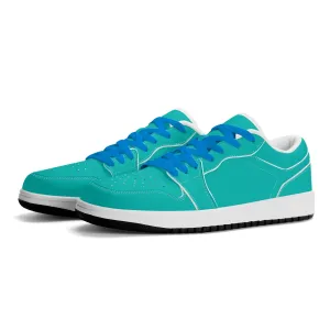 Türkise Low Top Leder Sneaker für Damen