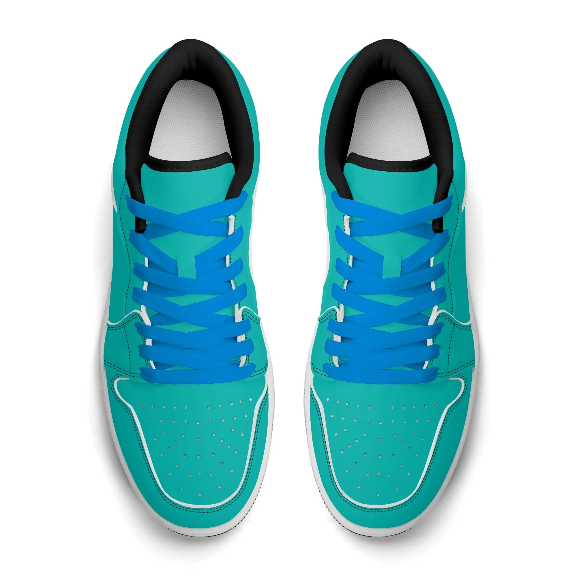 Türkise Low Top Leder Sneaker für Damen