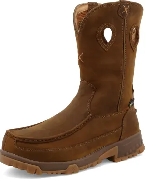 Twisted X Men's 11" Pull On Work Boot, Moc Toe Nano Toe with CellStretch, Distressed Saddle, 8.5 W