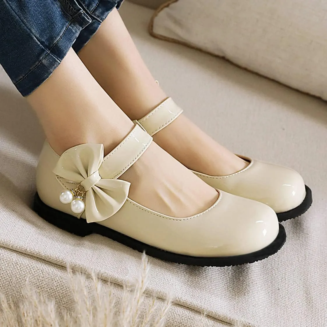 UniqueStride Womens Ballet Mary Janes Flats Patent Leather Platform Low Heels Pumps Round Toe Buckle Strap Cute Shoes