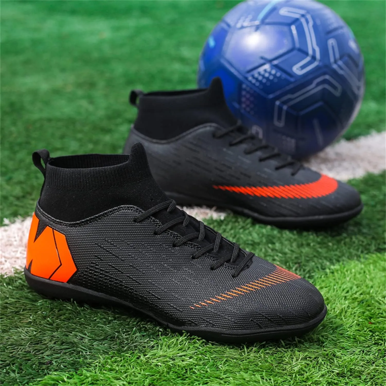 Unisex soccer sneakers are light, breathable, non-slip and shock-absorbing, and The youth high-top indoor lawn training hard bottom TF/AG.